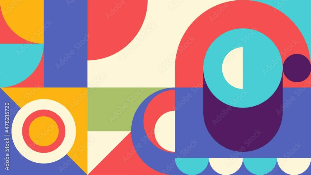 Colorful abstract composition made of various geometric shapes.