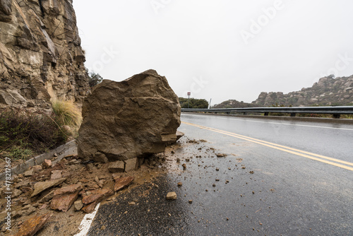 Landslide boulder blocking ...