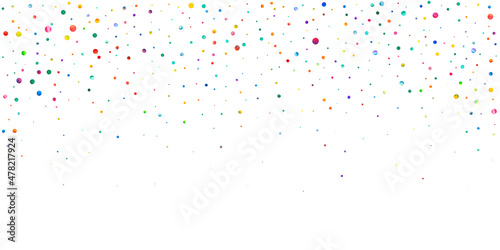 Watercolor confetti on white background. Alluring rainbow colored dots. Happy celebration wide colorful bright card. Fabulous hand painted confetti.
