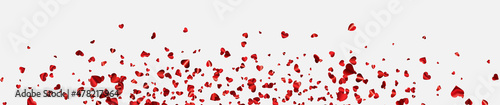 Red hearts confetti banner background.