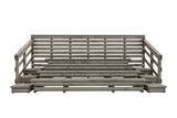 Wooden bleachers construction with seats for sepctators watching sports. 3D rendering isolated on white.