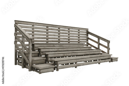 Fotografie Corner perspective view of a wooden bleachers construction with seats for sepctators watching sports