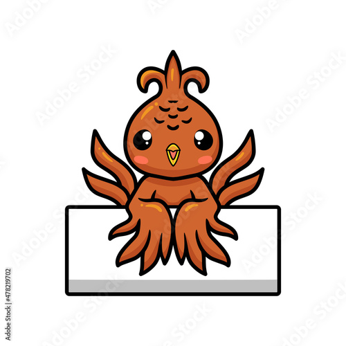 Cute little phoenix cartoon with blank sign