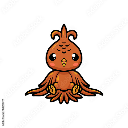 Cute little phoenix cartoon sitting