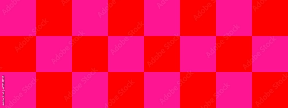 Checkerboard banner. Red and Deep pink colors of checkerboard. Big squares, big cells. Chessboard, checkerboard texture. Squares pattern. Background. Checkerboard banner. Red and Deep pink colors of checkerboard. Big squares, big cells. Chessboard, checkerboard texture. Squares pattern. Background.