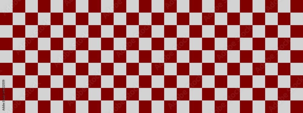 Checkerboard banner. Maroon and Light grey colors of checkerboard. Small squares, small cells. Chessboard, checkerboard texture. Squares pattern. Background.