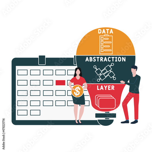 DAL - Data Abstraction Layer acronym. business concept background.  vector illustration concept with keywords and icons. lettering illustration with icons for web banner, flyer, landing pag