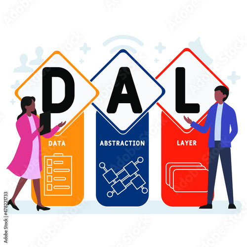 DAL - Data Abstraction Layer acronym. business concept background.  vector illustration concept with keywords and icons. lettering illustration with icons for web banner, flyer, landing pag