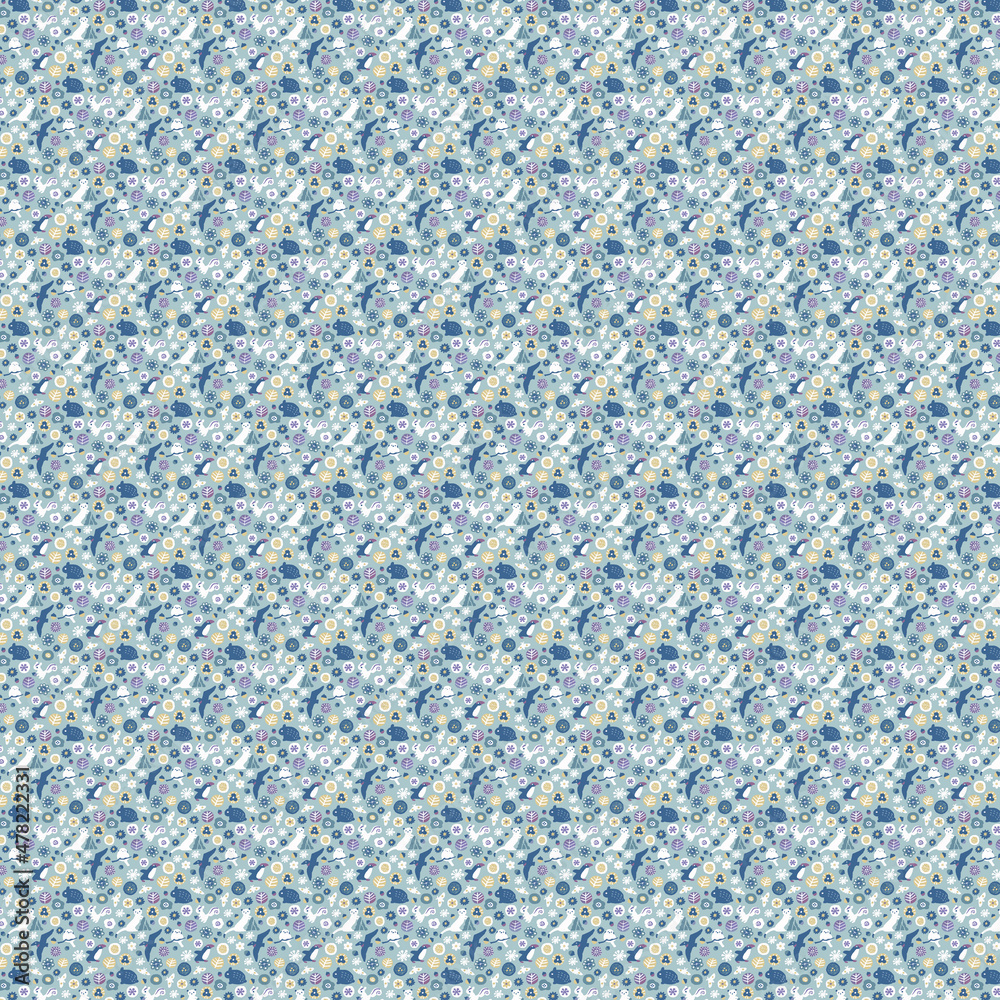 Fototapeta premium 北国の動物たち（ブルー）