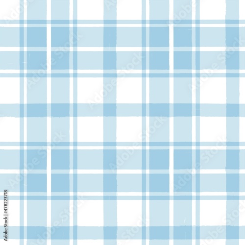 Blue watercolor plaid pattern. stripes, Gingham seamless tartan texture, spring picnic table cloth, plaid. vector checkered summer paint brush strokes.