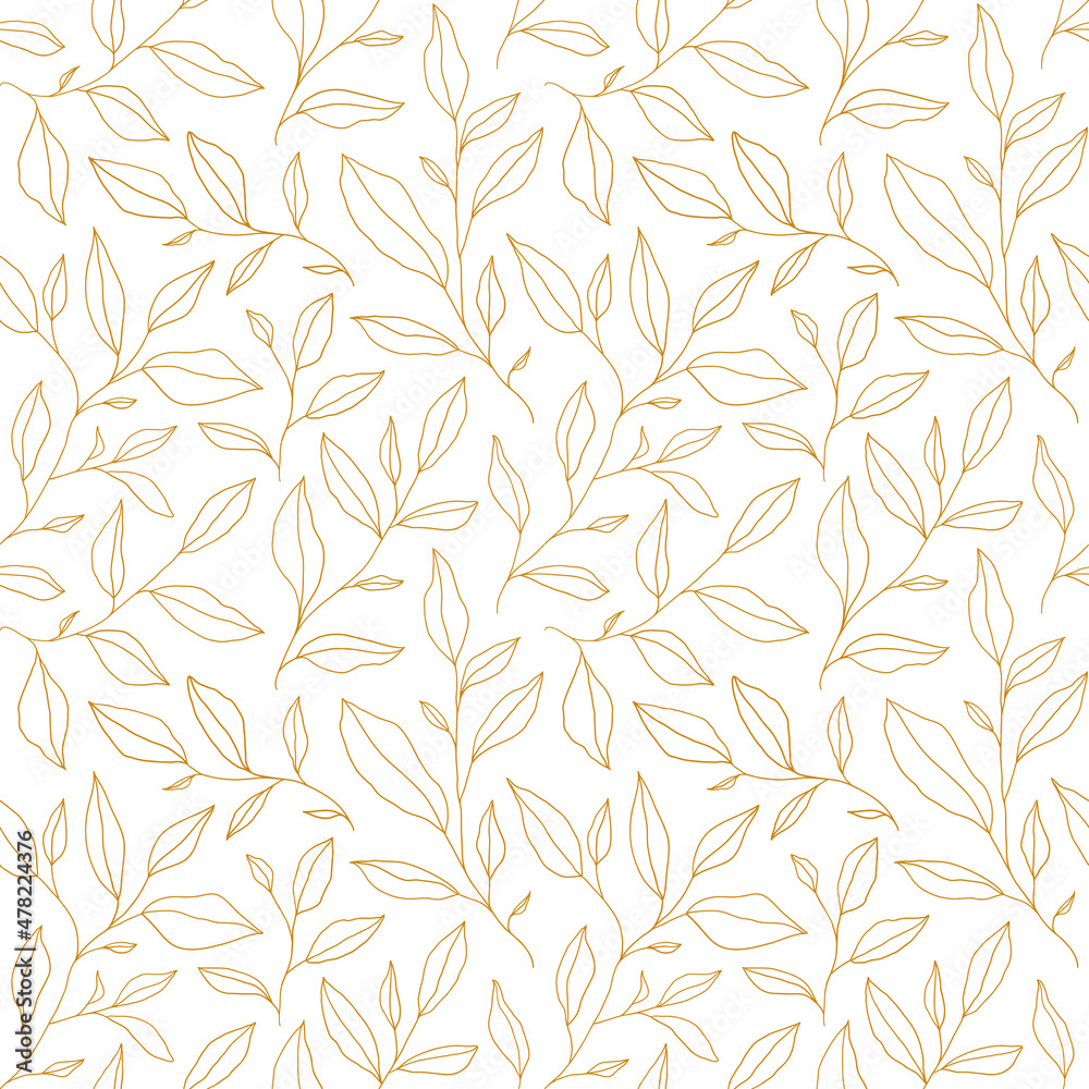 Seamless pattern with one line leaves. Vector floral background in trendy minimalistic linear style. Seamless pattern with one line leaves. Vector floral background in trendy minimalistic linear style.
