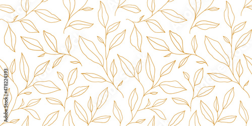 Obraz na plátně Seamless pattern with one line leaves