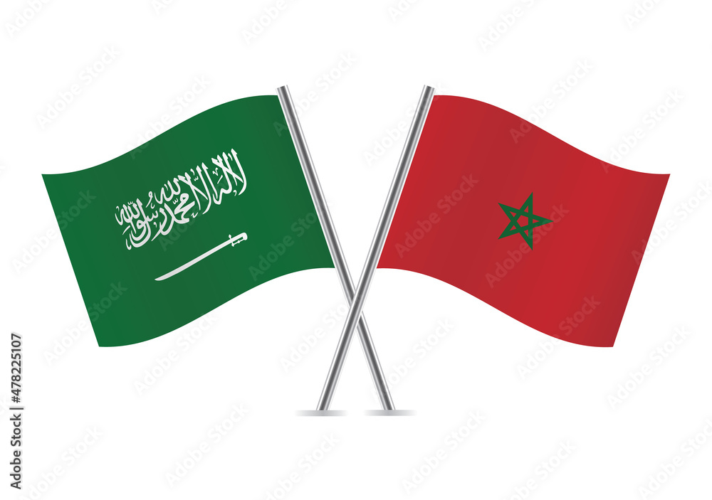 Saudi Arabia and Morocco flags. Saudi Arabian and Moroccan flags isolated on white background. Vector illustration. Saudi Arabia and Morocco flags. Saudi Arabian and Moroccan flags isolated on white background. Vector illustration.