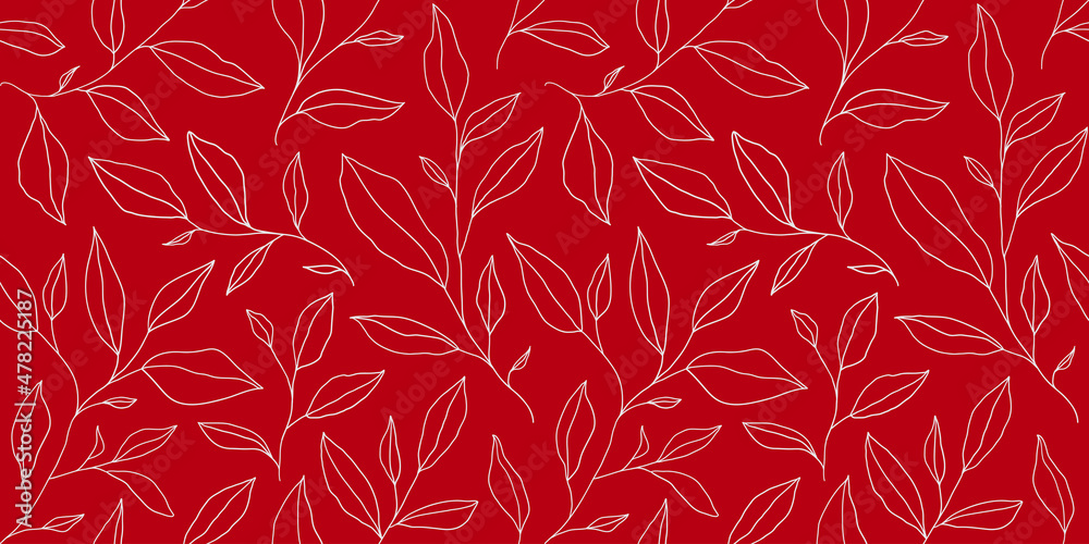 Seamless pattern with one line leaves. Vector floral background in trendy minimalistic linear style. Seamless pattern with one line leaves. Vector floral background in trendy minimalistic linear style.
