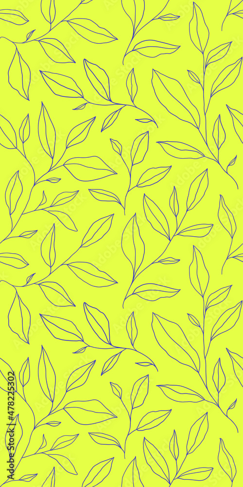 Fototapeta premium Seamless pattern with one line leaves. Vector floral background in trendy minimalistic linear style.