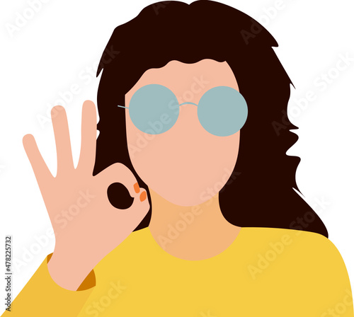 gestos. mujer con lentes haciendo un gesto de ok con sus manos. vector sin fondo, fondo transparente