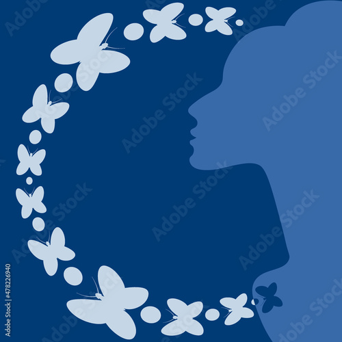 elegant female profile and butterflies. Design element. charm