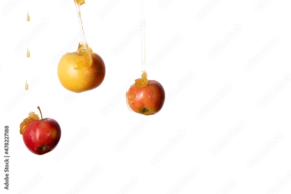 Honey falls on three apples Honey falls on three apples