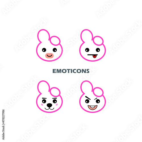 Four different cartoon character emoticons in pink color, suitable for product icons, social media emoticons, t-shirt screen printing and more