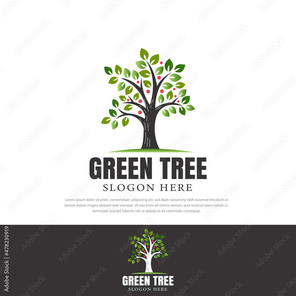 Obraz premium The tree icon concept logo of the tree of life is stylish with leaves, perfect for your business use