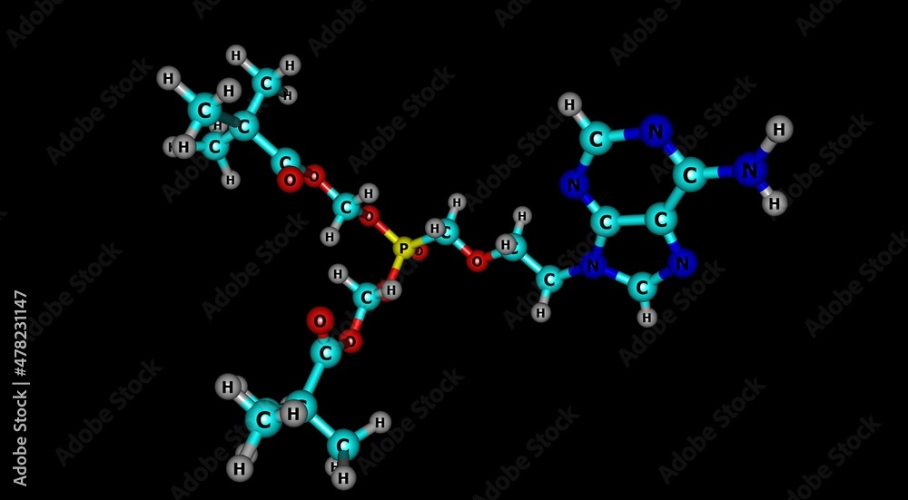 Adefovir molecular structure isolated on black