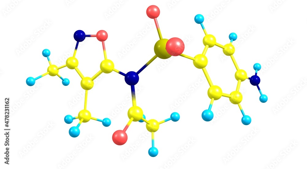 Sulfisoxazole acetyl molecular structure isolated on white Sulfisoxazole acetyl molecular structure isolated on white