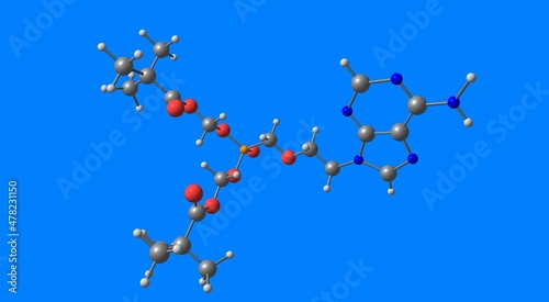 Adefovir molecular structure isolated on blue photo