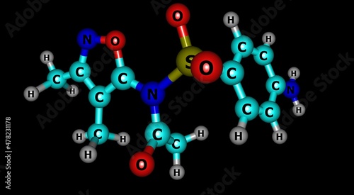 Sulfisoxazole acetyl molecular structure isolated on black