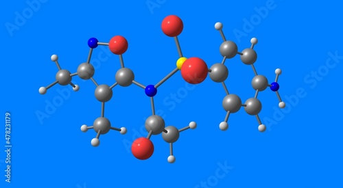 Sulfisoxazole acetyl molecular structure isolated on blue