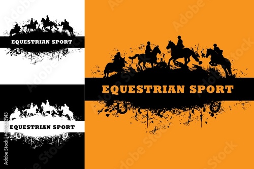 Obraz na płótnie Horse racing and riding, grunge equestrian sport banners, vector
