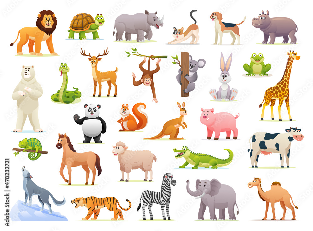 Fototapeta premium Set of cute wild animal illustrations