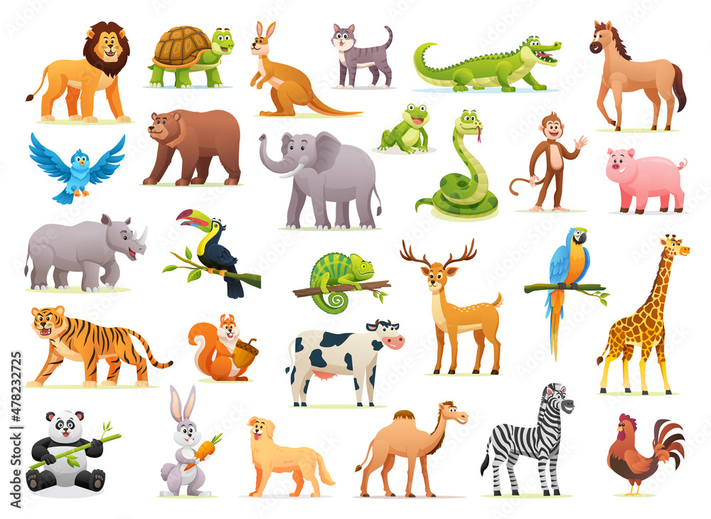 Fototapeta premium Set of cute wild animals in cartoon style
