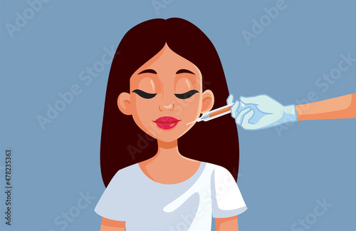 Young Woman Getting Lip Fillers Vector Illustration