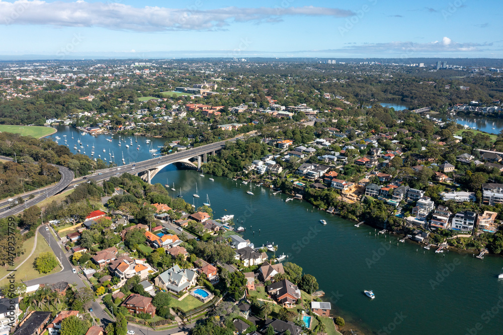 The Tarbin creek bridge spanning part of the Parramatta river, Sydney, Australia.
