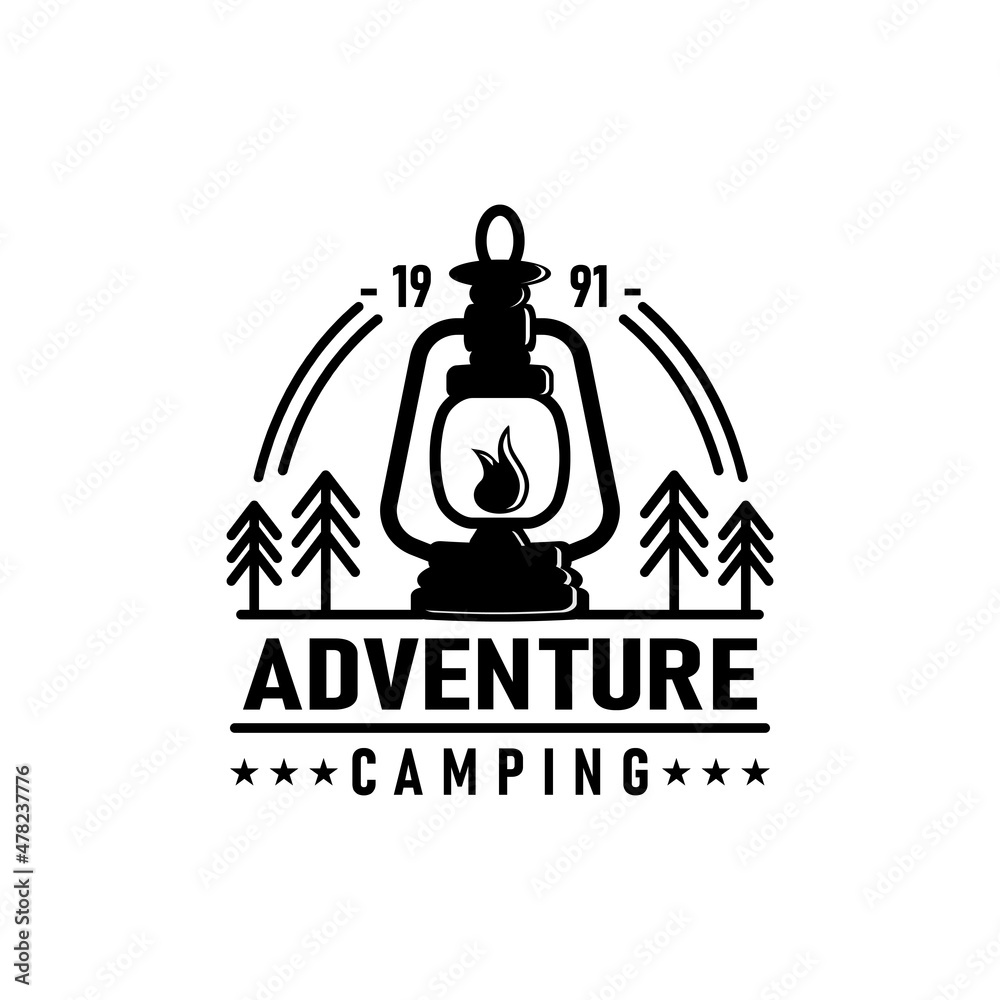 Camping and outdoor adventure retro logo. The emblem for cub scouts. Color and black and white vector for the Hiking. vintage logos, silhouettes and design elements Camping and outdoor adventure retro logo. The emblem for cub scouts. Color and black and white vector for the Hiking. vintage logos, silhouettes and design elements