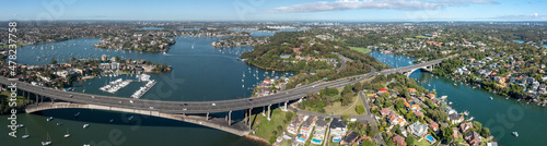 Tela Gladesville bridge over the  Parramatta river and the  Tarbin creek bridge, Sydney, Australia