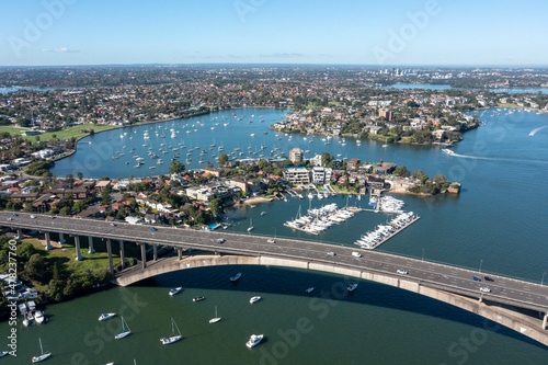 Gladesville bridge marina and the Parramatta river, Sydney, Australia.