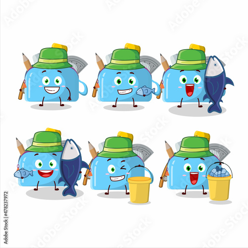 A fisherman blue pencil case cartoon picture catch a big fish