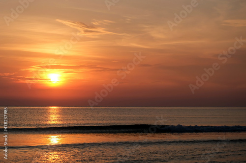 Sunrise Sky over sea in the Morning with colorful Sunrise Cloudy  Horizon sky background with copy space  Vacation travel concept.