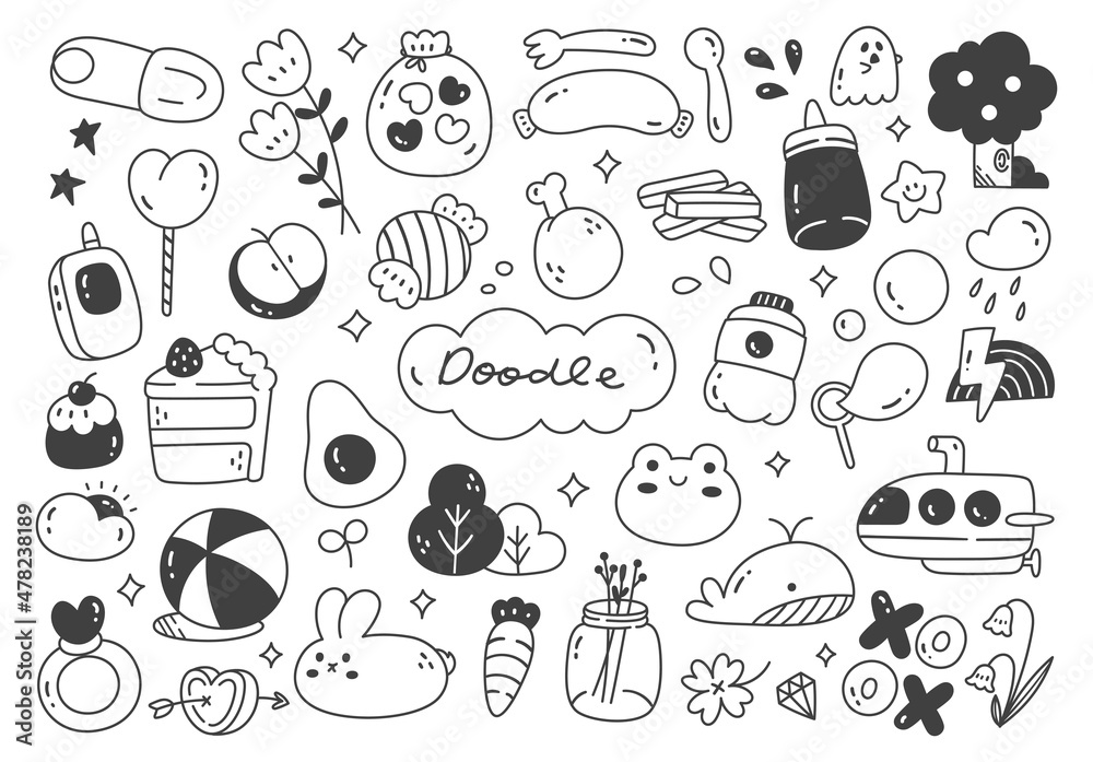 Set of cute hand drawn doodle vector illustration Stock Vector | Adobe ...