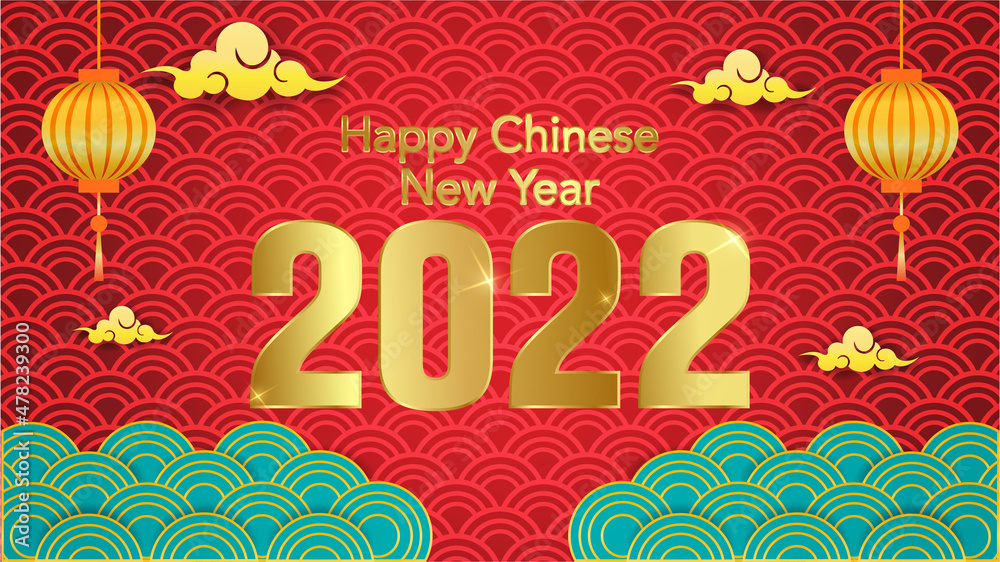 Naklejka premium Banner Happy chinese new year 2022, Happy chinese new year, Chinese translation: Happy chinese new year 2022, year of tiger