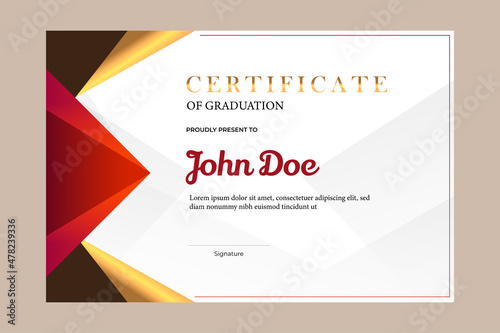 Certificate template design for graduation with simple and premium golden, red in luxury geometric shape style