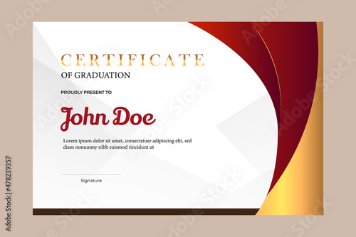 Certificate template design for graduation with simple and premium golden, red in luxury geometric shape style