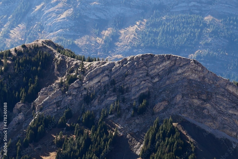 View towards King Creek Ridge at the summit of Mount Hood in the Opal Range at Kananaskis Canada