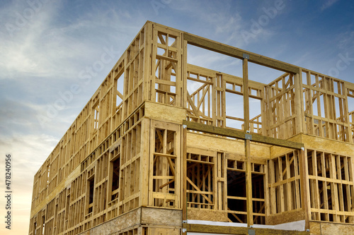 Framing of a new wooden house under construction