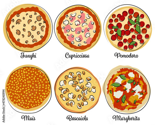 Drawing Pizza Toppings Part 02 / Zeichnungen Pizza Beläge Teil 02: Funghi, Capricciosa, Pomodoro, Mais, Boscaiola, Margherita