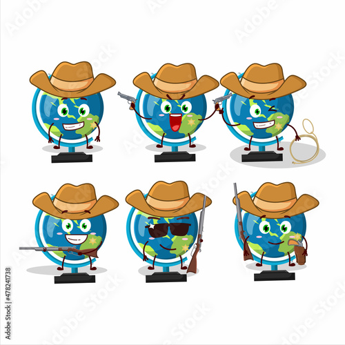 Cool cowboy globe ball cartoon character with a cute hat
