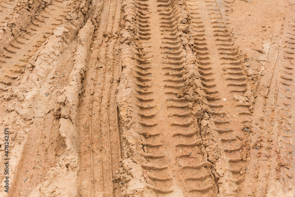 Fototapeta premium Tire tracks on the ground