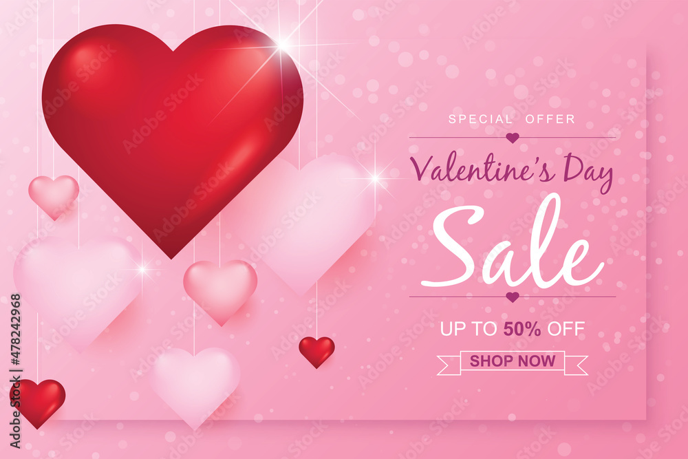 Valentines day sale background with heart. Vector illustration. Wallpaper, flyers, invitation, posters, brochure, banners.