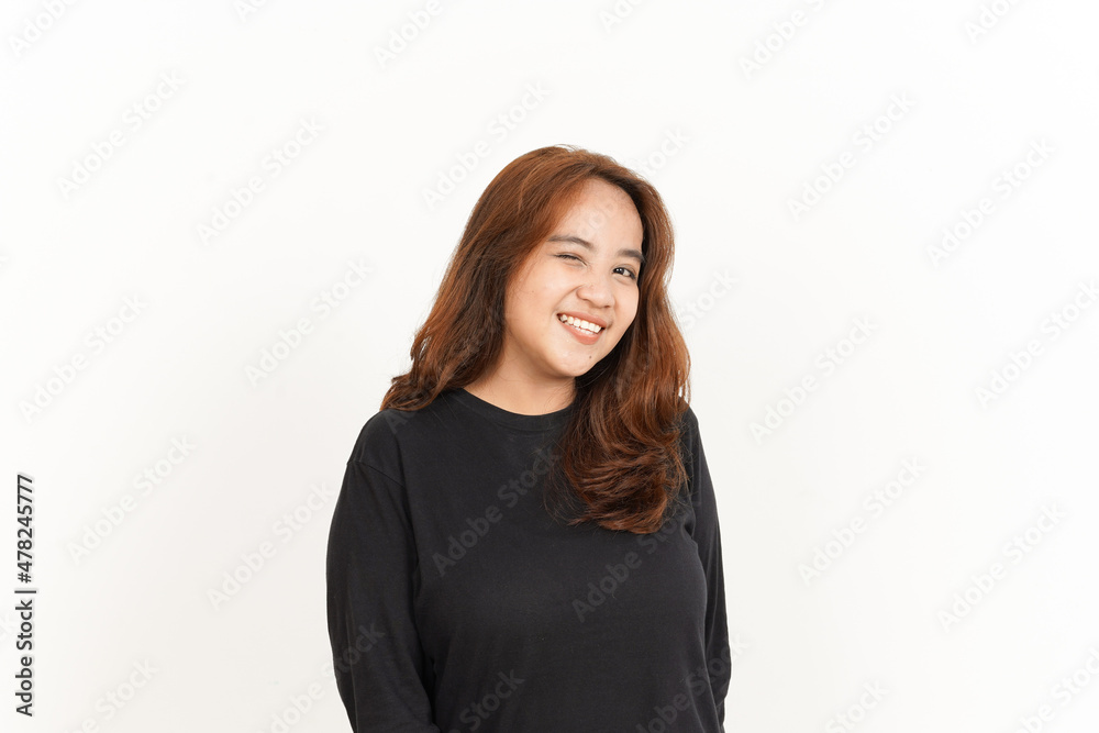 Wink at the camera Of Beautiful Asian Woman Wearing Black Shirt Isolated On White Background Wink at the camera Of Beautiful Asian Woman Wearing Black Shirt Isolated On White Background
